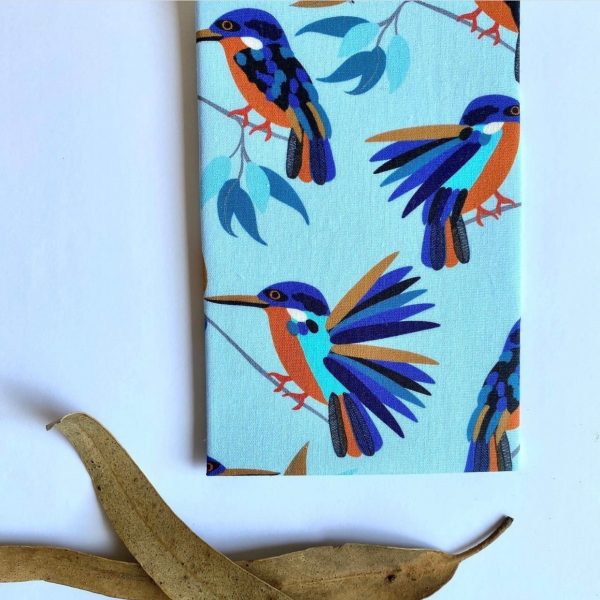 A pale blue handkerchief with an Azure Kingfisher design.