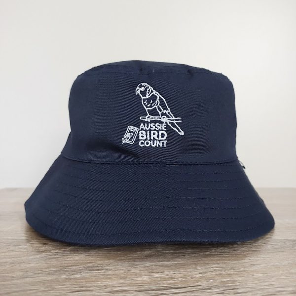 A navy bucket hat featuring the 2023 Aussie Bird Count logo.