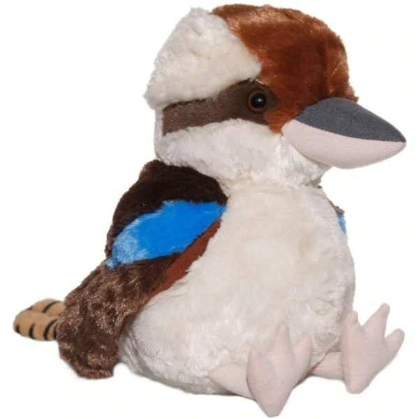 A plush toy of a Laughing Kookaburra, sitting down.