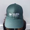 A BirdLife Australia bestie wearing a bottle green coloured cap. The front and top of the cap is shown.